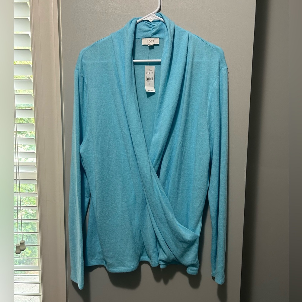 Loft / Blue Long Sleeve Wrap Blouse